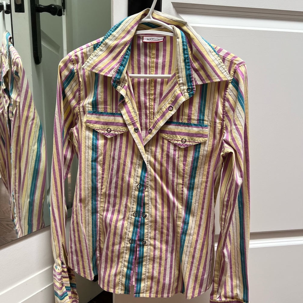 Max&Co-Striped Button-Up Shirt